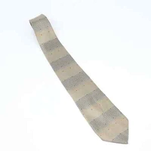 DKNY Mens Tie Necktie Beige Blue Geometric 100% Silk Skinny Classic - Picture 1 of 7