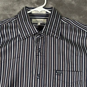 Camisa Faconnable Para Hombre Grande Azul Gris Marrón Rayas Abotonadas Manga Larga - Imagen 1 de 10
