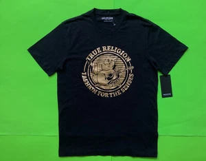 TRUE RELIGION Mens Short Sleeve T-Shirt Size XL Black with Gold 100% Cotton NEW - Picture 1 of 12
