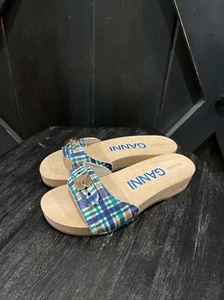 NIB - GANNI x DR. Scholl’s Sandals In Check Blue Iris Size US 8/Eur 39 - Picture 1 of 10