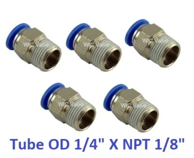 Pneumatic Male Straight Connector Tube OD 1/4" X NPT 1/8" Push In Fitting 5pcs  - Image 1 of 2