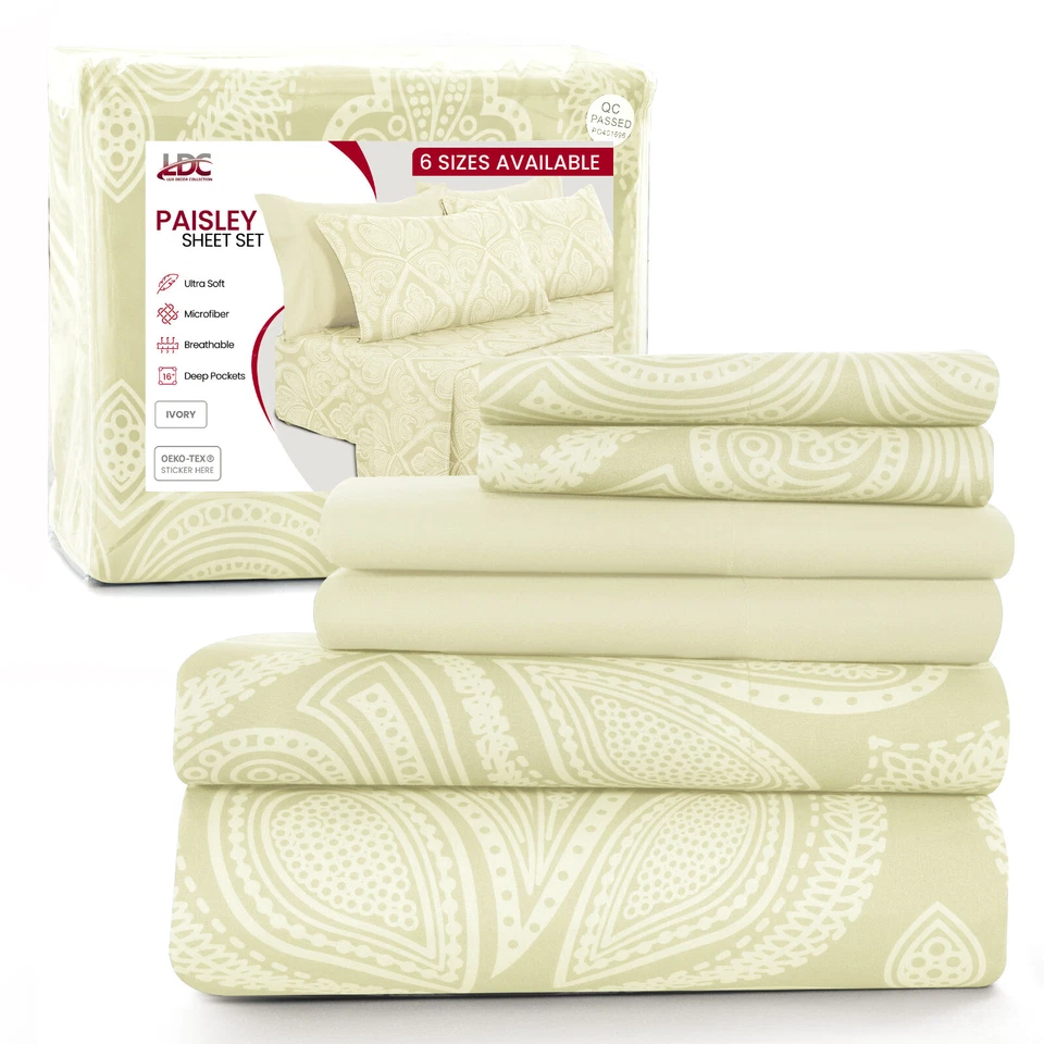 Juego de sábanas de 6 piezas de microfibra de lujo ultra suave de bolsillo profundo Foto 1 de 4