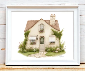 House Wall Art Print, Cozy 2 Story House Wall Art Decor, Botanical Wall Art #28 - Picture 1 of 2
