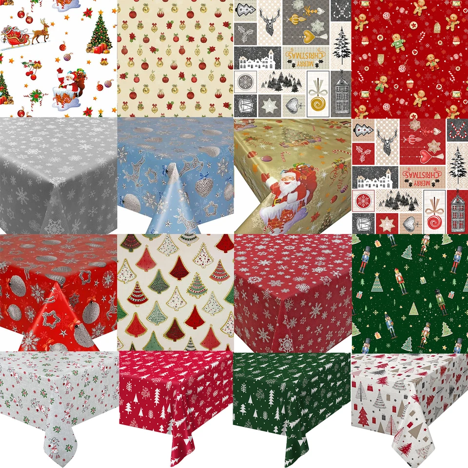 Christmas Xmas Festive Wipe Clean Easycare PVC Oilcloth Tablecloth Table Vinyl - Image 1 of 1