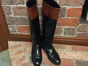 CABLE & CO Retro/Vintage 80's Black & Tan Leather Boots Size 37 Made in Italy - Picture 1 of 9