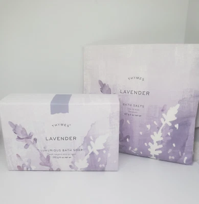 THYMES Lavender Luxurious Bar Soap 6 oz & Lavender Bath Salts 2 oz NEW SEALED - Image 1 of 4