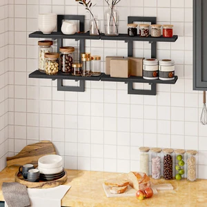 HOOBRO Floating Shelves Wall Shelf Set of 2 Wall Mounted Storage Shelves Black - Picture 1 of 11