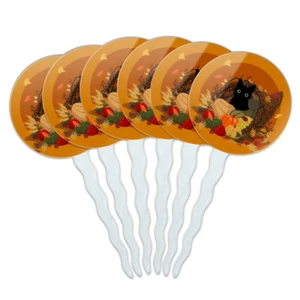 Thanksgiving Black Cat Cornucopia Cupcake Picks Toppers Set - Picture 1 of 6