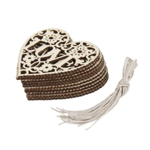 10x 80mm Laser Cut Wooden Hearts with Hanging String Love Theme Wood Crafts Deco - Picture 1 of 1