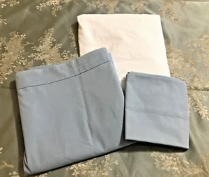 Twin Blue Flat Percale & White Cotton Fitted Sheets w/Standard Pillow Case India - Picture 1 of 3