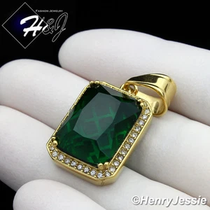 MEN's Stainless Steel Green Rhinestone Gold Plated Charm Pendant*GP98 - Picture 1 of 3