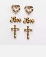 NWT Ashley Cooper Goldtone Rhinestone 3 Pair Of Earring Set Retail $5.99