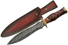 Damascus Braided Fixed Knife 9" Damascus Steel Dagger Blade Wood Handle 1272
