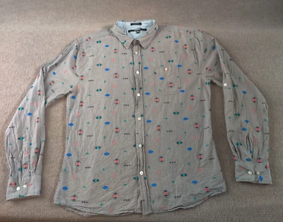 Camisa Carbono Manga Larga Botón Gris Para Hombres XL Geométrica Azteca Suroeste Tribal Foto 1 de 4