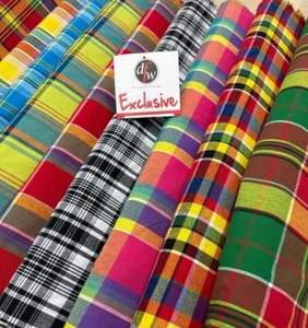Madras Check, Coloured, Cotton, Shirting, Dressmaking, Soft, Woven cotton Fabric - Picture 1 of 12