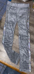 Justice Sz 16 Gray Velvet Sequin Legging Christmas Holiday Guc - Picture 1 of 7