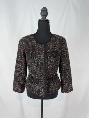Traje chaqueta/ablazer Talbots para mujer tweed/textura gordita negro/multicolor, talla 2 Foto 1 de 4