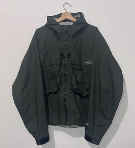 Patagonia SST Wading Mens Jacket XL Khaki Zip Pockets Long Sleeve Hooded Logo - Picture 1 of 14