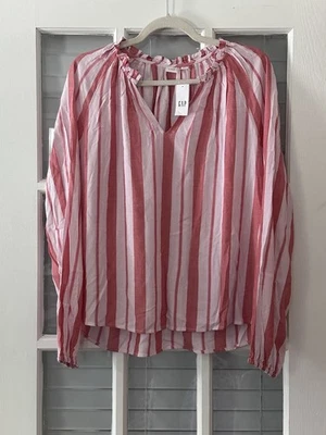 Новый с Ярлыками Gap женщин M оборкой шеи розовый и белый полоски поповер блузка - Изображение 1 из 4
