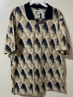 Vintage Pebble Beach Diamond Argyle Shirt Men L Golfing Polo Short Sleeve AOP 90 - Image 1 of 4