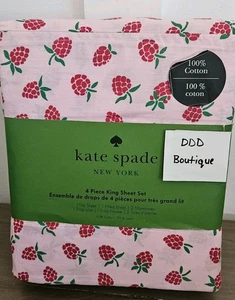 Set lenzuola Kate Spade NY rosa lampone king size cotone percalle 4 pezzi - Foto 1 di 5