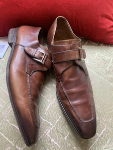 Magnanni Shoes Mens 15M Monk Strap Loafers Brown Leather Square Toe GUC (60G) - Picture 1 of 9