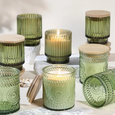 8 Pack Assorted Green Glass Candle Jars for Making Candles, Empty Candle Cont... - Image 1 of 4