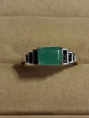 Esmeralda Natural 8x6mm y Espinela Negra, Placa Oro Blanco 14K Plata de Ley 925, 7 Foto 1 de 4