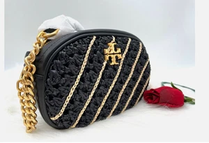 AUTH NEW NWT $428 Tory Burch Kira Crochet Small Camera Crossbody Bag In Black - Picture 1 of 13