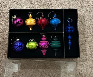 Costco Jewel Tone Flocked Glass Christmas Ornament Set of 9 Ornaments - Picture 1 of 1