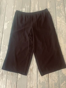 Womens Wide Leg Capri Pullon Pants 20 Petite Elastic Waist Pockets Stretch Black - Picture 1 of 9