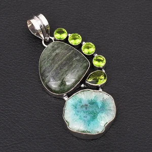 Green Aventurine Solar Quartz Gemstone Handmade Pendant Jewelry 2.72" AP-19332 - Picture 1 of 1