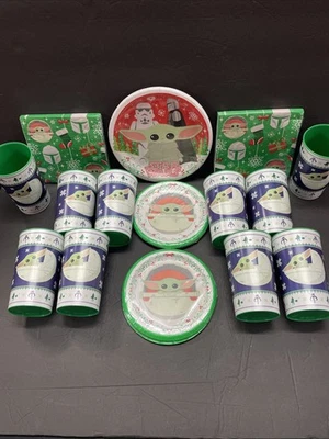 Baby Yoda Star Wars Dinner and Dessert Plates Napkins & 10 Plastic Cups Holiday - Image 1 of 4