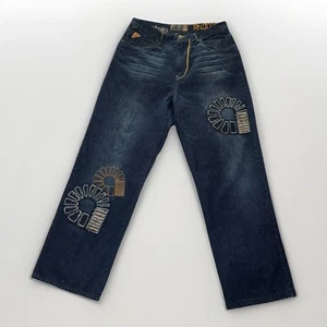 Pantalones de mezclilla de colección Y2K Akademiks para hombre talla 38 x 34 pierna ancha holgados retazos hip hop AKDMKS - Imagen 1 de 21
