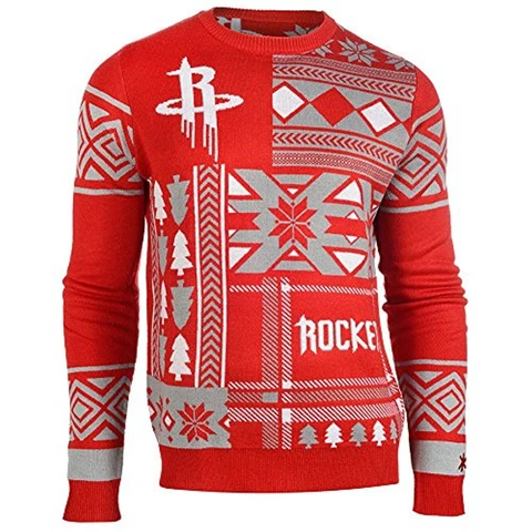 Klew NBA Men's Houston Rockets Patches Ugly Sweater, Red Cover