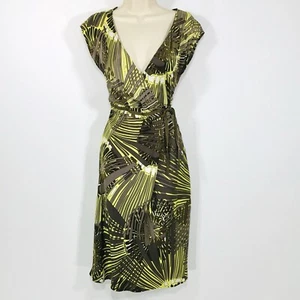 Max & Co. Silk Dress Sz 8 Geometric Design Wrap Waist Short Sleeve Side Zip - Picture 1 of 11