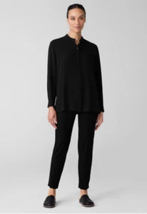 Eileen Fisher PS Small System Pantalone alla caviglia slim crepe elasticizzato lavabile nero - Foto 1 di 7