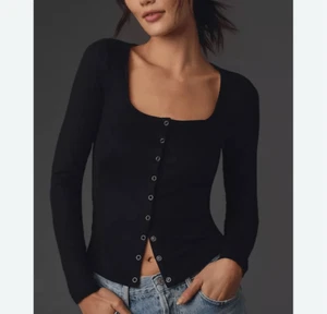 NWT Anthropologie Maeve Sweater Women Medium Black Square Button Cardigan Top M - Picture 1 of 12