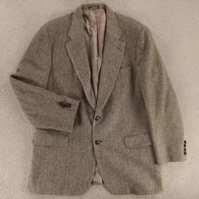 VTG Tweed Jacket L LT Gray Herringbone 100% Wool Blazer Sport Coat 44L - Image 1 of 4