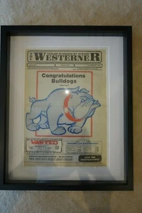 FRAMED 1989 "CONGRATULATIONS BULLDOGS" NEWSPAPER COVER - DOGGIES ARE SAVED - Picture 1 of 3