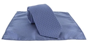 Michelsons of London Blue Interlocking Geometric Tie & Pocket Square Set - Picture 1 of 6