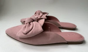 J. Crew  Suede Bow Mules Slides Slip On Blush Pink Shoes BJ246  Size 8 - Picture 1 of 11
