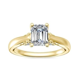 2 .20 Ct classic Emerald IGI Certified Lab Grown Diamond Ring 14K Yellow Gold - Picture 1 of 9