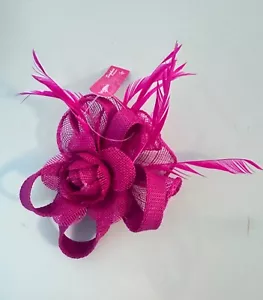 Fusha Pink Feather Mesh Fascinator Hat Clip/Pin Party - Picture 1 of 6