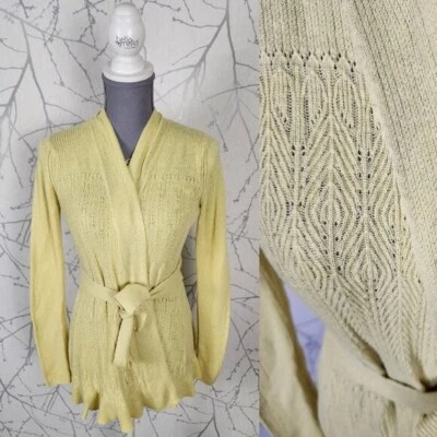Sparrow Yellow Lightweight Cable Knit Cotton Cashmere Wrap Cardigan | Women's M - Image 1 of 4