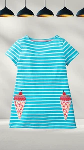 Ex Mini Boden Girl's Stripy Applique Pocket Tunic in Corsica Blue/White Defect - Picture 1 of 1