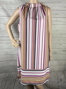 NWT Apt. 9 Dress Small Pink White Brown Vertical Striped Spring Summer Sheath - Picture 1 of 12