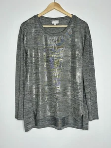 Witchery Size S 10 Women's Top Silver Metallic Shimmer Stretch Long Sleeve Tunic - Picture 1 of 10