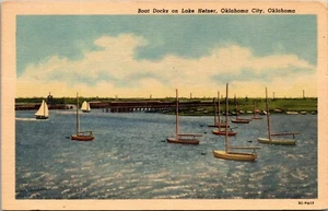 Vintage Oklahoma City OK Boot legt am Lake Hefner 1950er unbenutzt Leinen Postkarte - Bild 1 von 2