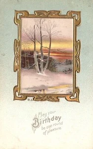 Möge dein Geburtstag eine Runde Freude sein gerahmte Landschaft Vintage Postkarte - Bild 1 von 2